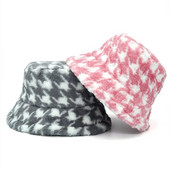 Luksuzna zimska pahuljasta ribarska kapa na otvorenom, ženska panama zadebljana karirana topla ribička kapa sa zečjim krznom od umjetnog krzna