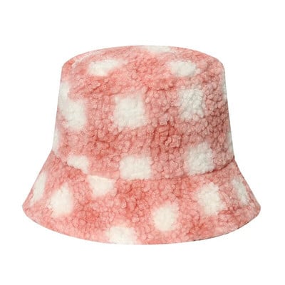 Zimski karirani print od umjetnog krzna Paperjasti šeširi Ženska topla kapa za sunčanje na otvorenom Mekana baršunasta ribarska kapa za djevojke Modna panama