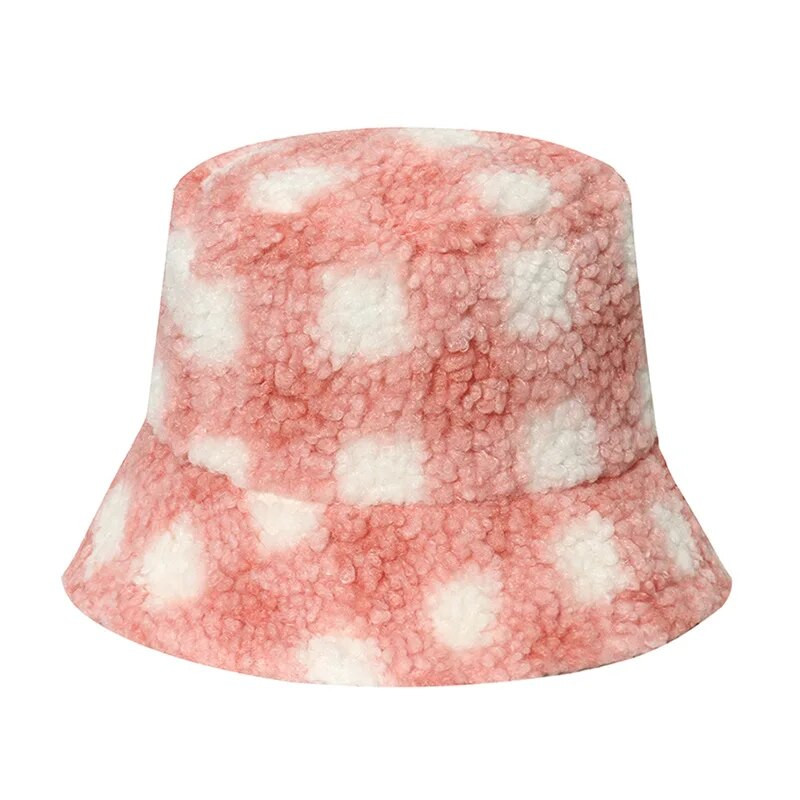 Zimski karirani print od umjetnog krzna Paperjasti šeširi Ženska topla kapa za sunčanje na otvorenom Mekana baršunasta ribarska kapa za djevojke Modna panama