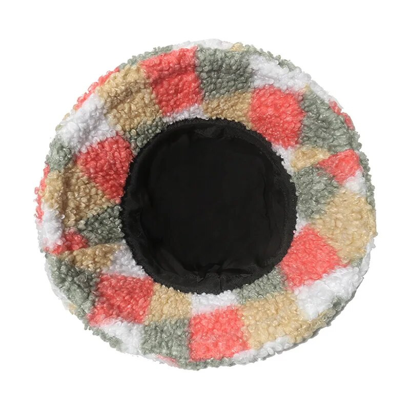 Zimski karirani print od umjetnog krzna Paperjasti šeširi Ženska topla kapa za sunčanje na otvorenom Mekana baršunasta ribarska kapa za djevojke Modna panama
