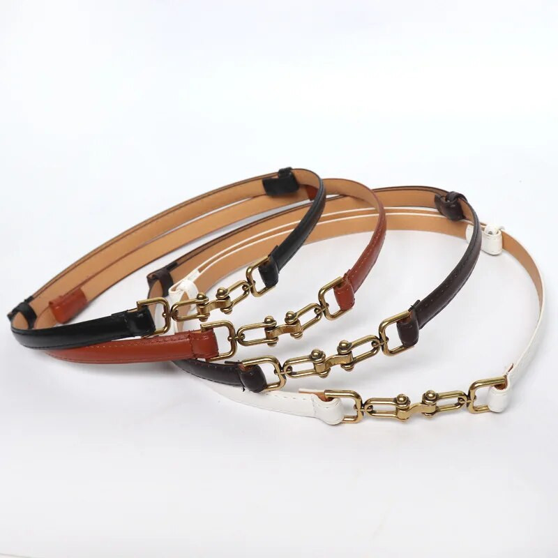 Horsebit ženski remen Vintage mesingana kopča s bravom PU kožni tanki remeni Podesivi pojas za ženske odijela Dekorativni remen