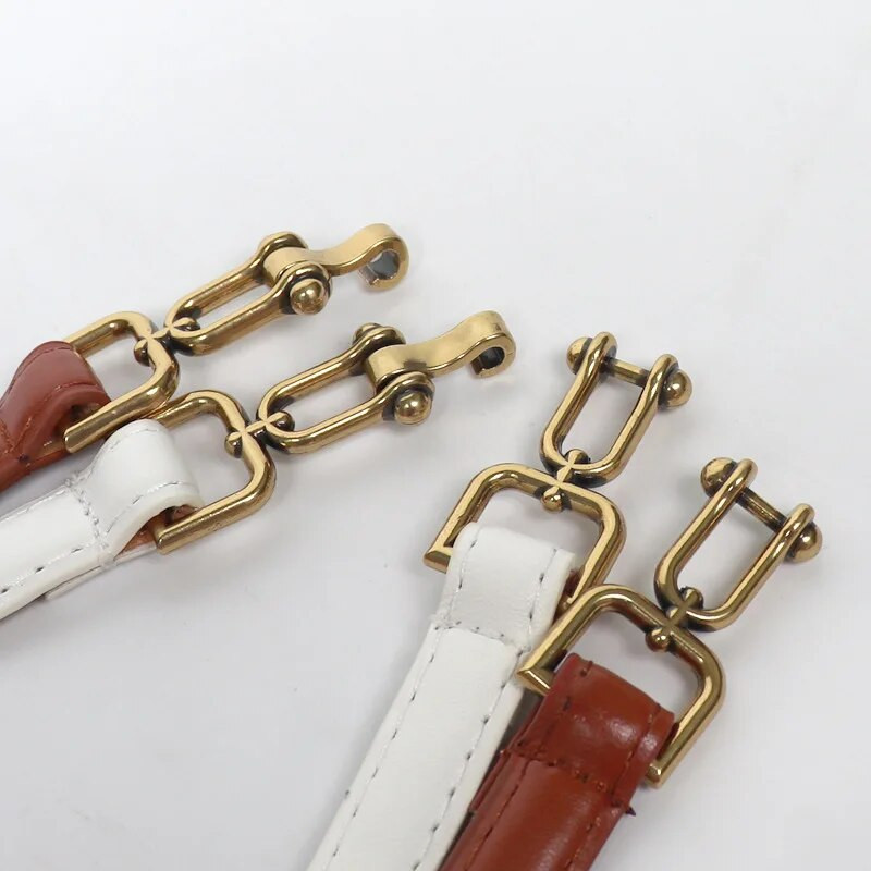 Horsebit ženski remen Vintage mesingana kopča s bravom PU kožni tanki remeni Podesivi pojas za ženske odijela Dekorativni remen