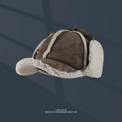 Engleska verzija detektivske kape od brušene kože, muške i ženske zimske debele zaštite za uši s pačjim jezikom Topli plišani retro skijaški bomber Gorras