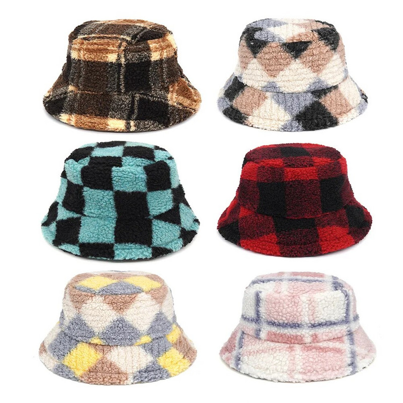 2022 Unisex kapa s kantom od umjetnog krzna na pruge Ženska muška ribarska šešir Jesen Zima Vunena topla panama kapa za van