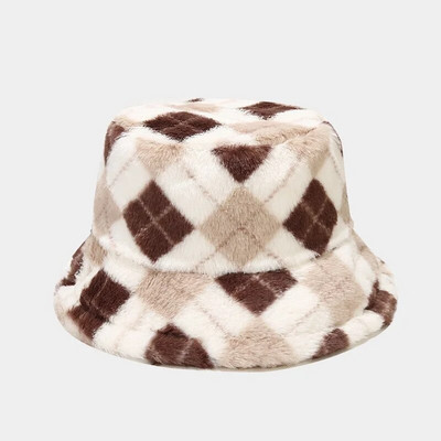 Műszőrme vödörsapka női férfi bolyhos színes nyomtatás nyakkendőfesték plüss bársony halász téli sapka meleg Bob Panama 2022 luxus