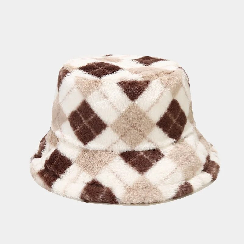 Műszőrme vödörsapka női férfi bolyhos színes nyomtatás nyakkendőfesték plüss bársony halász téli sapka meleg Bob Panama 2022 luxus