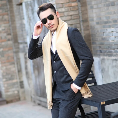 Novi muški šal od umjetnog kašmira, topli zimski šal od pašmine, luksuzni obični šalovi oko vrata, vanjski, vjetrootporan, rođendanski poklon za muškarce