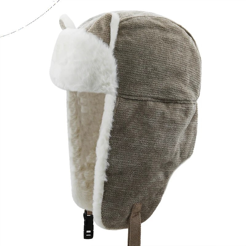 Új téli fülvédős bombázósapkák szőrme Ushanka sapka vastagított meleg orosz sapka kerékpározás síelés kültéri szélálló gyapjú fülvédő