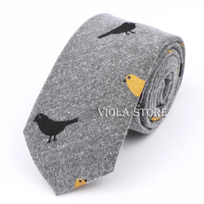 Vintage ziedu burvīgs multfilmu putnu apdruka kokvilna 6 cm kaklasaite vīriešiem tievs sarkans zils melns rozā kāzu ballītes uzvalks Cravat dāvanu aksesuārs