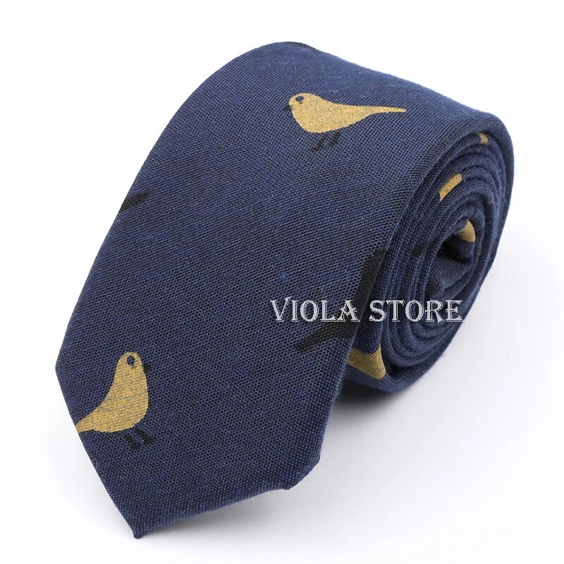 Vintage ziedu burvīgs multfilmu putnu apdruka kokvilna 6 cm kaklasaite vīriešiem tievs sarkans zils melns rozā kāzu ballītes uzvalks Cravat dāvanu aksesuārs