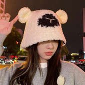 Talvine plüüsist müts Armas Väike karu kõrvad Beanid Naiste Pullover Mütsid Korea kõrvakaitse rihm Beanies müts kõrvaklapiga