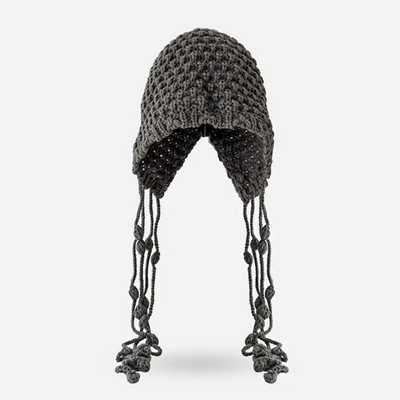 Jauka adīta ausu aizsargcepure Ziemas silta galvassega Pušķis tamborēta pārsegs pupiņas Roku darbs adīta Jaungada sarkana pulovera cepure