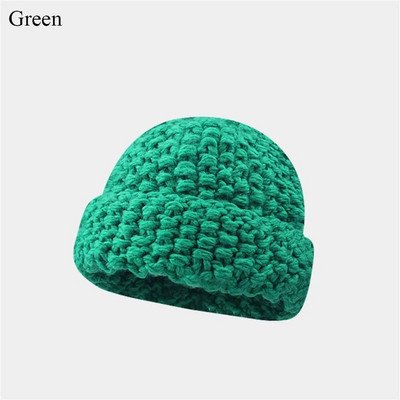 Téli vastag szál tű meleg sapka sapka nőknek egyszínű alkalmi vastagított gyapjú kötött sapka divat pár motorháztető sapkák