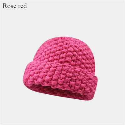 Téli vastag szál tű meleg sapka sapka nőknek egyszínű alkalmi vastagított gyapjú kötött sapka divat pár motorháztető sapkák