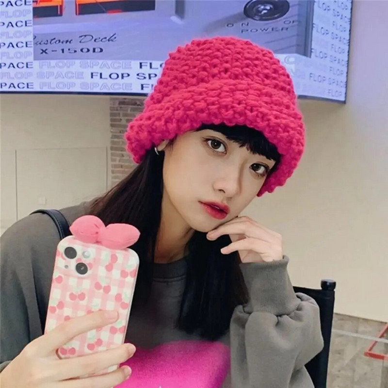 Téli vastag szál tű meleg sapka sapka nőknek egyszínű alkalmi vastagított gyapjú kötött sapka divat pár motorháztető sapkák