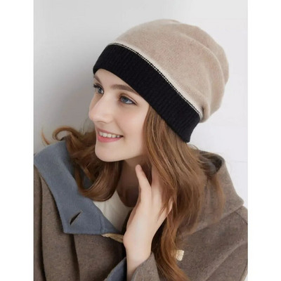 Ziemas trikotāžas cepure Colorblock Sieviešu silta, pūkaina cepure Kašmira vilnas zvejnieka cepure āra ausu aizsardzība kraušanas beanie cepure