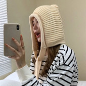 Žieminė moterų ausų apsaugos kepurė Vienspalvė miela megzta kepurė Kapotas lauke atsparus vėjui storas kašmyro šiltas kepurėlis nėrimas