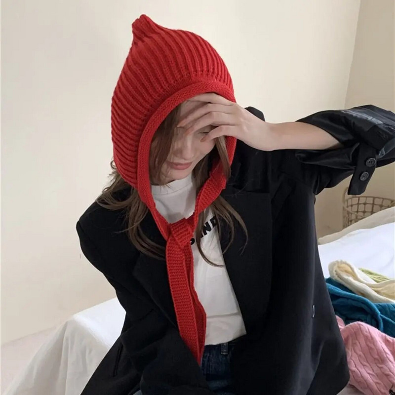 Žieminė moterų ausų apsaugos kepurė Vienspalvė miela megzta kepurė Kapotas lauke atsparus vėjui storas kašmyro šiltas kepurėlis nėrimas