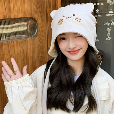 Armsad kassi kõrvad kuhjatavad mütsid Talvine naiste soojad kootud nokamütsid Naiste ühevärvilised multifilmid vabaaja hiphopi mütsid Skullies