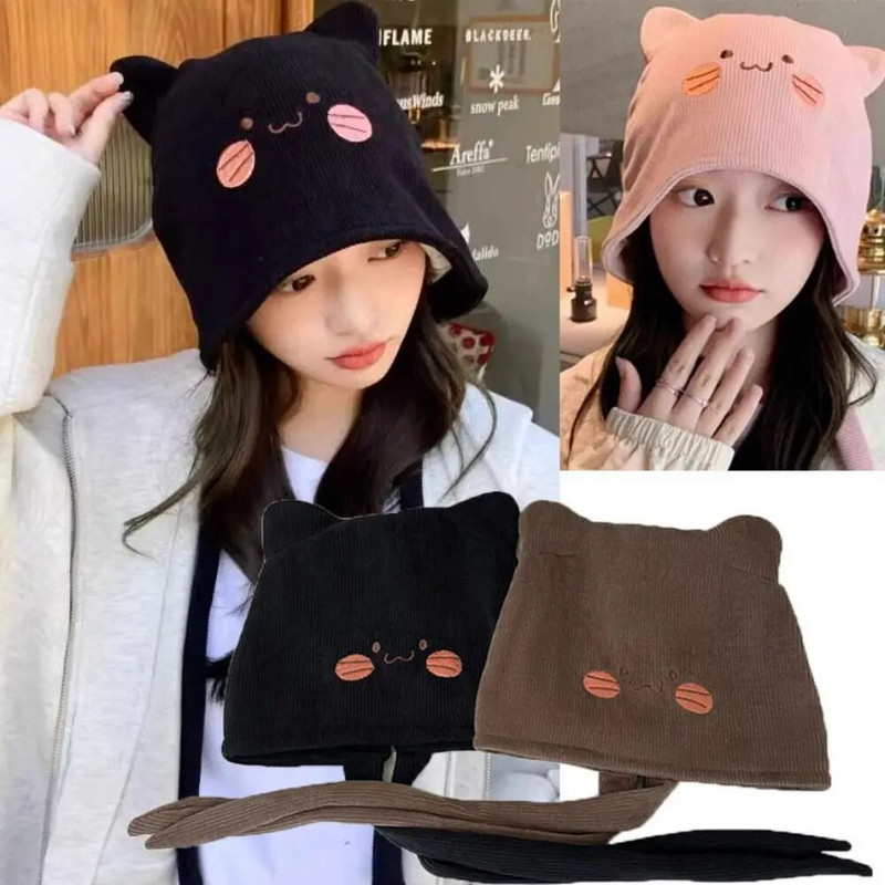 Armsad kassi kõrvad kuhjatavad mütsid Talvine naiste soojad kootud nokamütsid Naiste ühevärvilised multifilmid vabaaja hiphopi mütsid Skullies