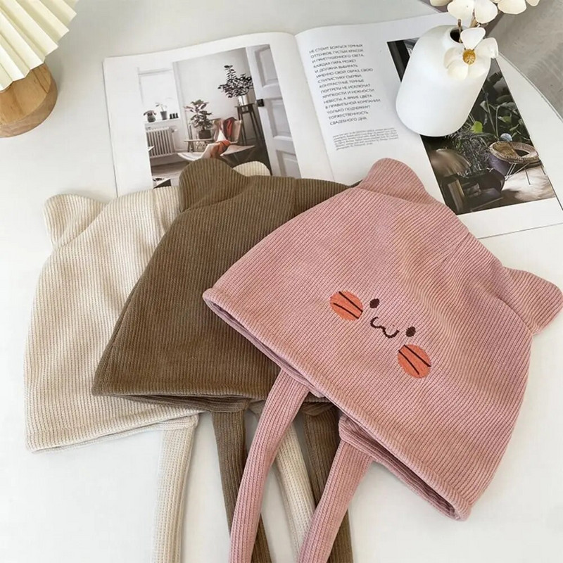 Armsad kassi kõrvad kuhjatavad mütsid Talvine naiste soojad kootud nokamütsid Naiste ühevärvilised multifilmid vabaaja hiphopi mütsid Skullies