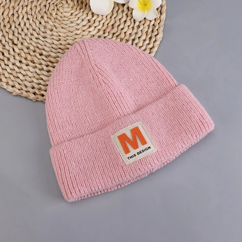 Jesen Zima Beanie šešir za žene Heklani Skullies šešir s ispisanim M slovima Topla jednobojna ležerna pletena kapa Hip Hop Skuilles