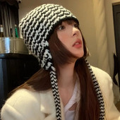 Ιαπωνικό καπέλο Niche Beanie Cool Personality Long Strap Πλεκτό καπέλο για το φθινόπωρο και το χειμώνα Hip-hop All-match για τα αυτιά