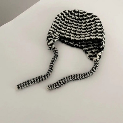 Ιαπωνικό καπέλο Niche Beanie Cool Personality Long Strap Πλεκτό καπέλο για το φθινόπωρο και το χειμώνα Hip-hop All-match για τα αυτιά