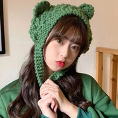 Aranyos fülvédő sapkák őszi téli kötött gyapjú meleg sapkák női lányok szélálló alkalmi tömör sapkák sapkák Dropshipping