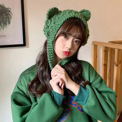 Aranyos fülvédő sapkák őszi téli kötött gyapjú meleg sapkák női lányok szélálló alkalmi tömör sapkák sapkák Dropshipping