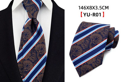 Ricnai prugasta žutoplava svilena kravata od 8 cm, muška kravata, vjenčanje, poslovna svečana prigoda, zabava, ležerni dodaci za darove