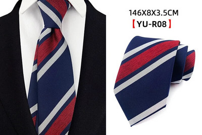 Ricnai prugasta žutoplava svilena kravata od 8 cm, muška kravata, vjenčanje, poslovna svečana prigoda, zabava, ležerni dodaci za darove