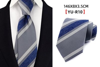 Ricnai prugasta žutoplava svilena kravata od 8 cm, muška kravata, vjenčanje, poslovna svečana prigoda, zabava, ležerni dodaci za darove