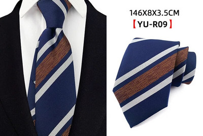 Ricnai prugasta žutoplava svilena kravata od 8 cm, muška kravata, vjenčanje, poslovna svečana prigoda, zabava, ležerni dodaci za darove