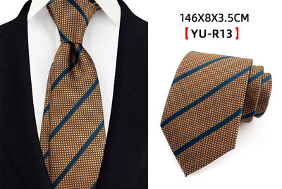 Ricnai prugasta žutoplava svilena kravata od 8 cm, muška kravata, vjenčanje, poslovna svečana prigoda, zabava, ležerni dodaci za darove