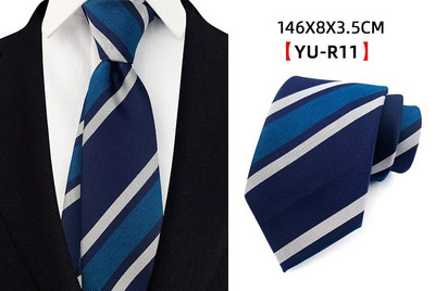 Ricnai prugasta žutoplava svilena kravata od 8 cm, muška kravata, vjenčanje, poslovna svečana prigoda, zabava, ležerni dodaci za darove