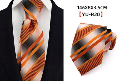 Ricnai prugasta žutoplava svilena kravata od 8 cm, muška kravata, vjenčanje, poslovna svečana prigoda, zabava, ležerni dodaci za darove