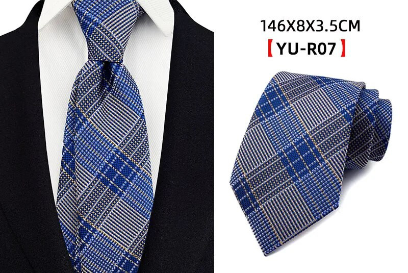 Ricnai prugasta žutoplava svilena kravata od 8 cm, muška kravata, vjenčanje, poslovna svečana prigoda, zabava, ležerni dodaci za darove