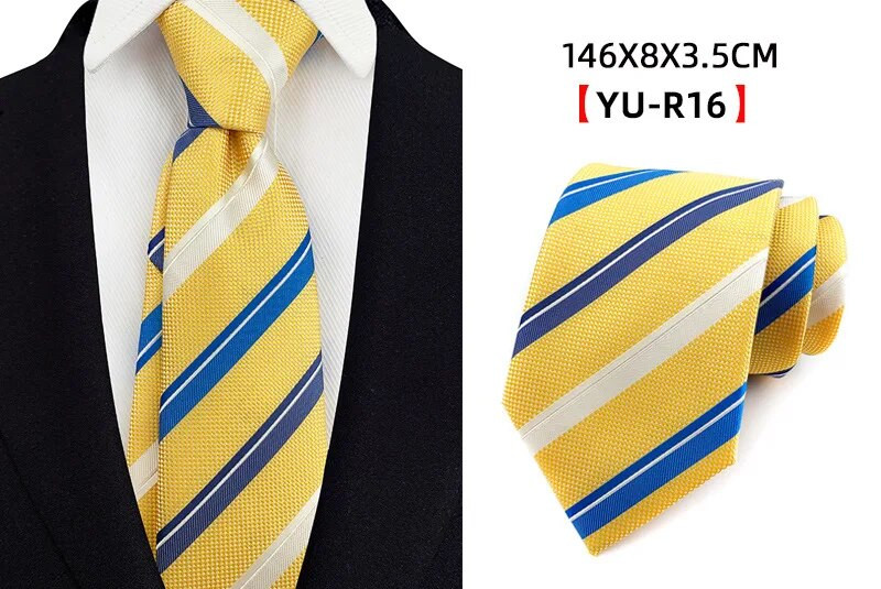 Ricnai prugasta žutoplava svilena kravata od 8 cm, muška kravata, vjenčanje, poslovna svečana prigoda, zabava, ležerni dodaci za darove