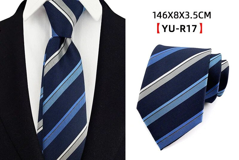 Ricnai prugasta žutoplava svilena kravata od 8 cm, muška kravata, vjenčanje, poslovna svečana prigoda, zabava, ležerni dodaci za darove