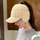 Zimske kape za žene Jednobojne tople naušnice Pletene kape s repićima s praznim vrhom Ženske jesensko-zimske bejzbol kape s biserom