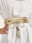 Ženski 6 cm širok remen od užeta od umjetne kože s kravatom ukrašen uzorkom zmijske kože slavnih, korzet pop marke s resicama u 4 boje