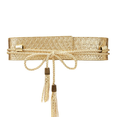 Ženski 6 cm širok remen od užeta od umjetne kože s kravatom ukrašen uzorkom zmijske kože slavnih, korzet pop marke s resicama u 4 boje