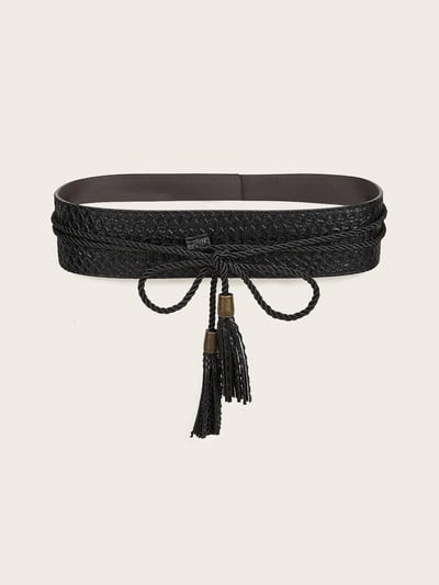 Ženski 6 cm širok remen od užeta od umjetne kože s kravatom ukrašen uzorkom zmijske kože slavnih, korzet pop marke s resicama u 4 boje