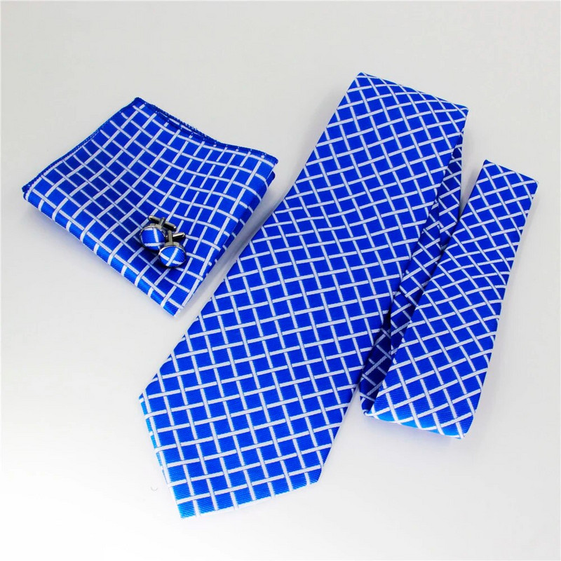 Moodne lipsukomplekt meestele aksessuaarid 4 tolli (10 cm) lai äripulmade siidist lipsud Mansetinööbid Tasku kandiline (Hanky) meeste lips