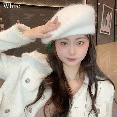 Jesen Zima Pletene šešire s beretkama Ženske jednobojne vintage francuske karirane top vojne kape Usklađena elegantna umjetnička slikarska kapa