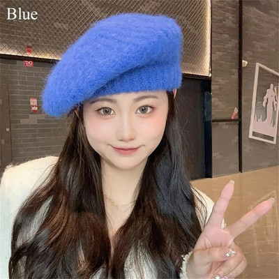 Jesen Zima Pletene šešire s beretkama Ženske jednobojne vintage francuske karirane top vojne kape Usklađena elegantna umjetnička slikarska kapa