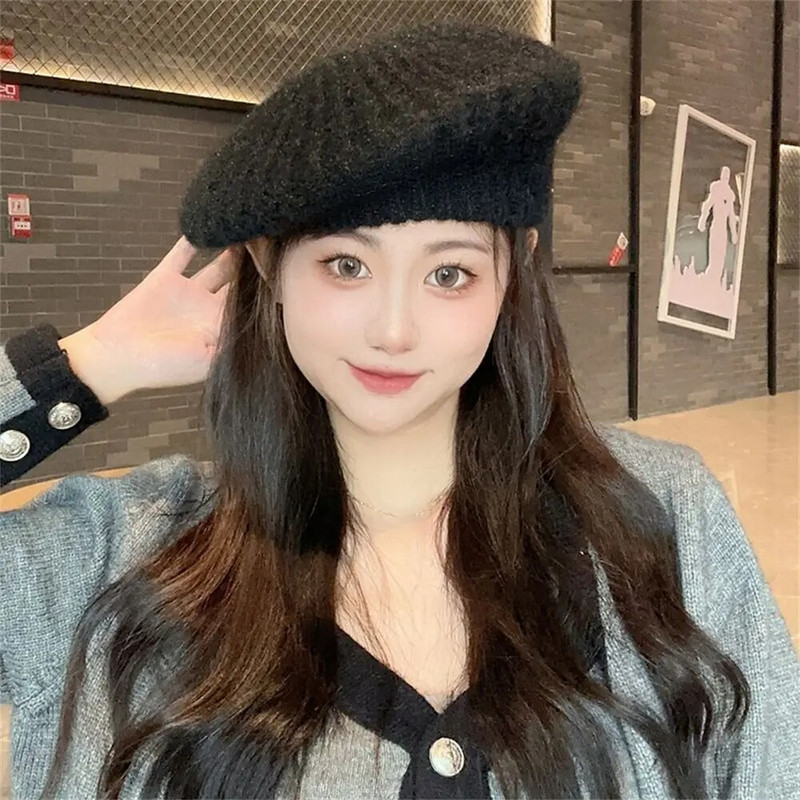 Jesen Zima Pletene šešire s beretkama Ženske jednobojne vintage francuske karirane top vojne kape Usklađena elegantna umjetnička slikarska kapa