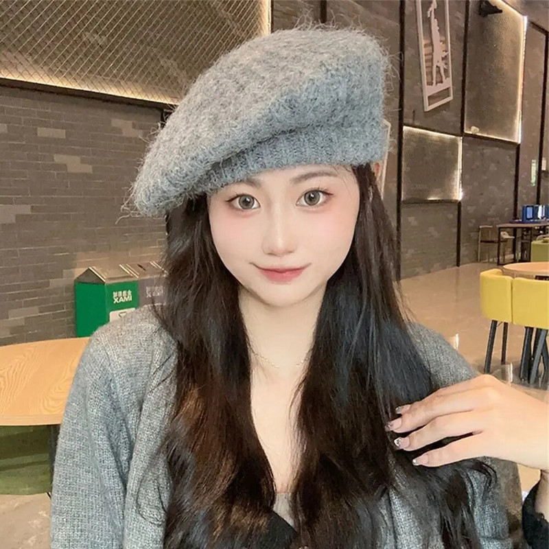 Jesen Zima Pletene šešire s beretkama Ženske jednobojne vintage francuske karirane top vojne kape Usklađena elegantna umjetnička slikarska kapa