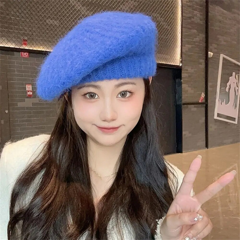 Jesen Zima Pletene šešire s beretkama Ženske jednobojne vintage francuske karirane top vojne kape Usklađena elegantna umjetnička slikarska kapa